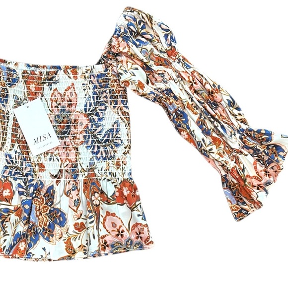 NWT Misa Los Angeles Vida Floral Smocked Off Shoulder Cropped Top - Size XS - Picture 2 of 8